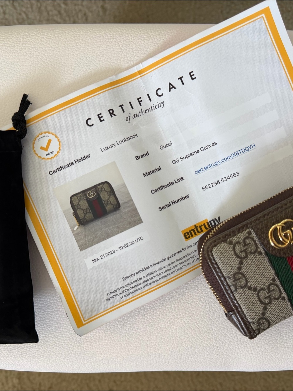 Gucci Brown GG Supreme Canvas Zip Wallet with Green and Red Web
